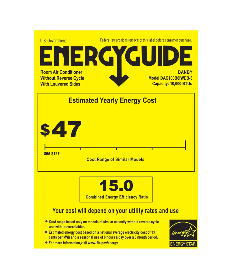 Page 1 de la notice Label énergétique Danby DAC100B6IWDB-6