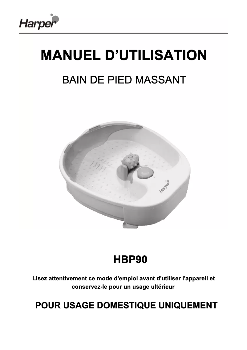 Page 1 de la notice Manuel utilisateur Harper HBP90