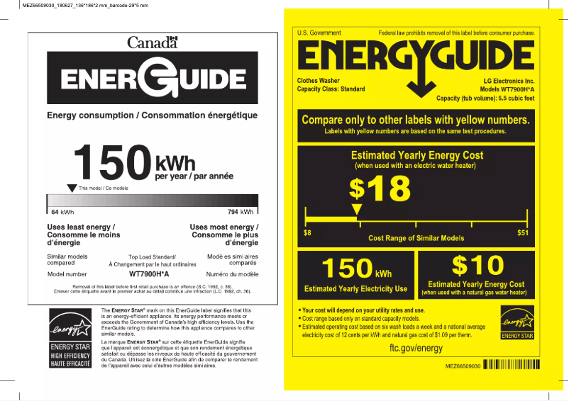 Page 1 of the manual Energy Label LG WT7900HBA