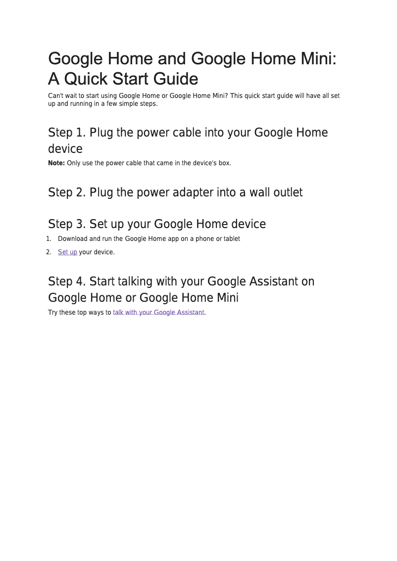 Page 1 de la notice Manuel utilisateur Google Home