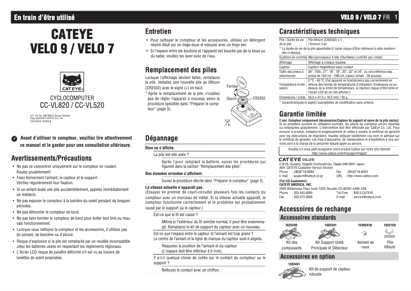 Página 1 del manual Manual de usuario Cateye Velo 7 CC-VL520