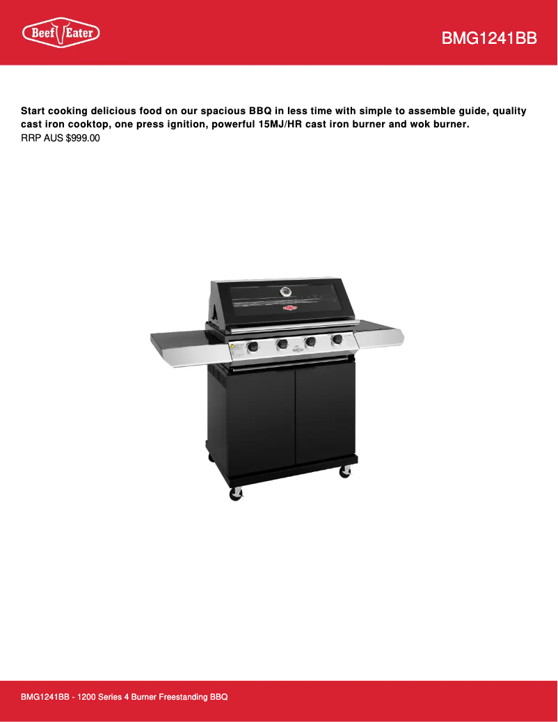 Página 1 del manual Ficha técnica BeefEater BMG1241BB