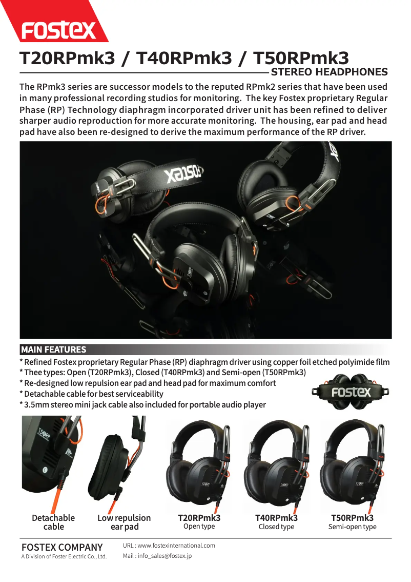 Page 1 of the manual Technical Sheet Fostex RP-Series