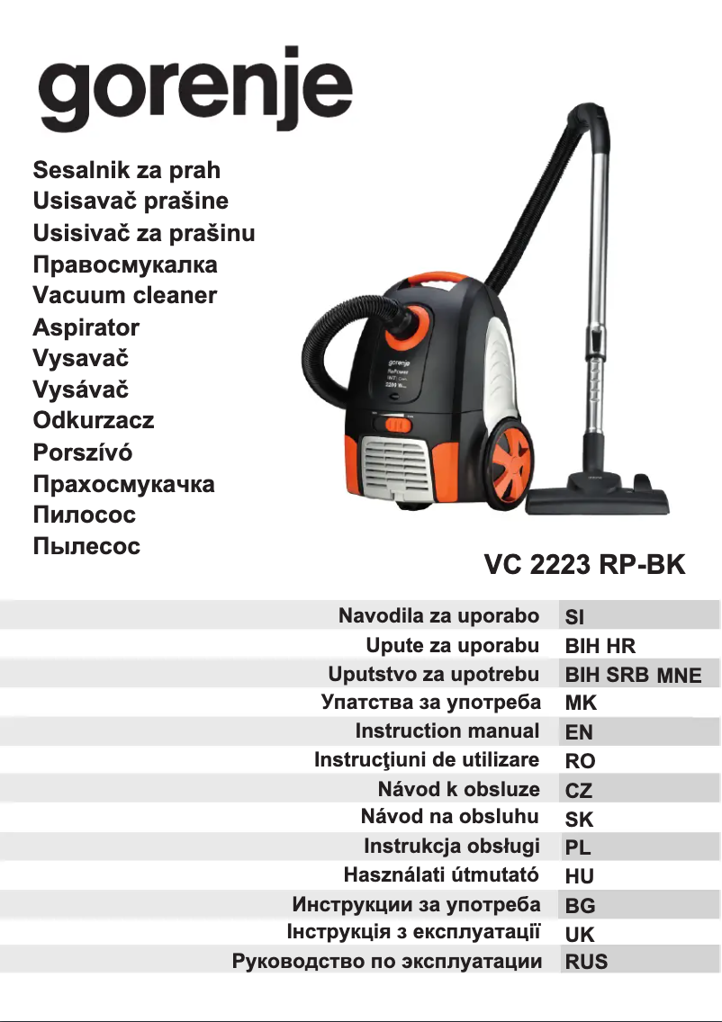 Page 1 de la notice Manuel utilisateur Gorenje VC2223RPBK