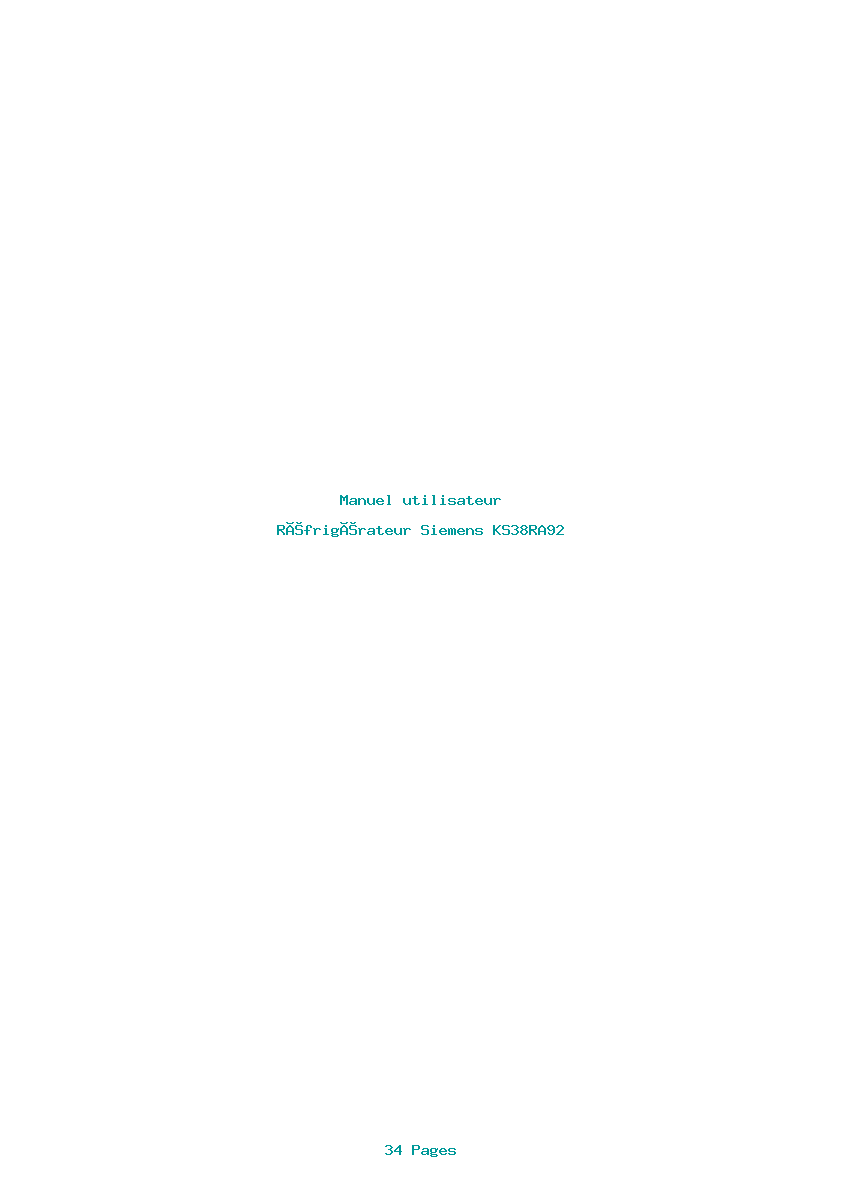 Page 1 de la notice Manuel utilisateur Siemens KS38RA92