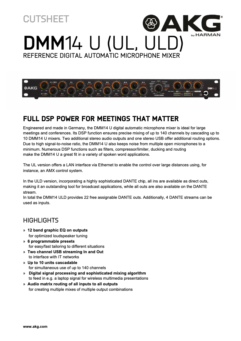 Page 1 de la notice Fiche technique AKG DMM14 ULD