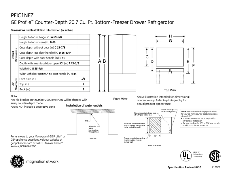 Page n°1 - Fiche technique GE PFIC1NFZBV