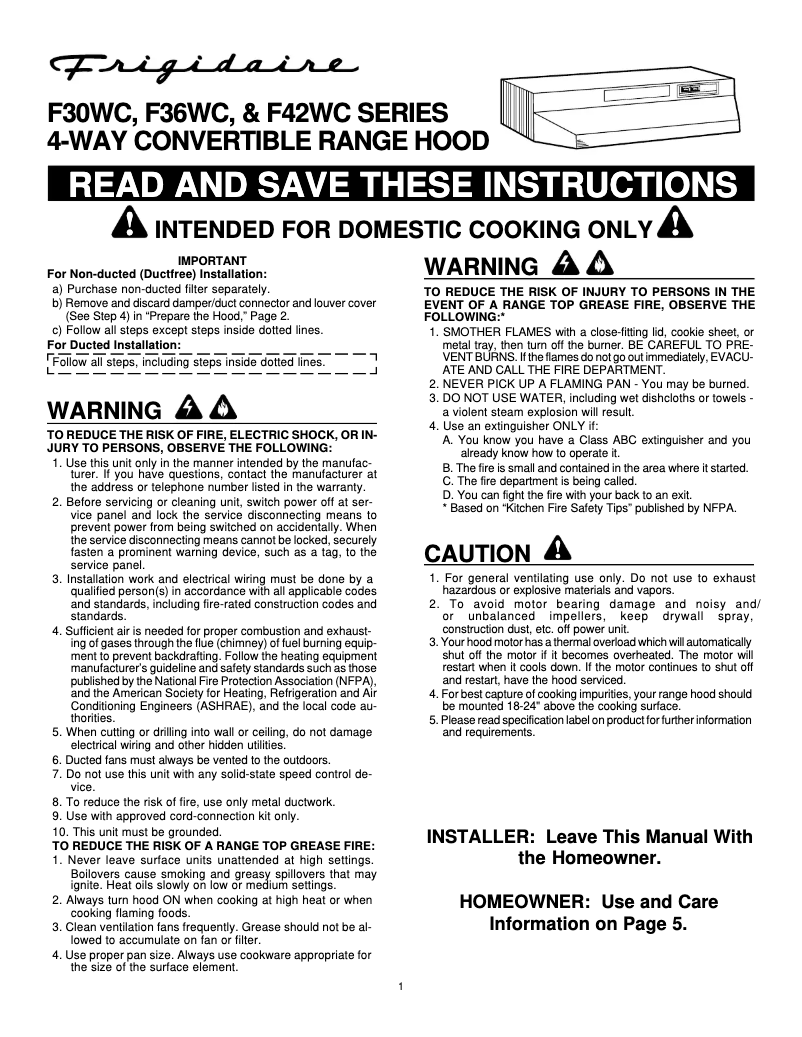 Page 1 de la notice Guide d'installation Frigidaire F30WC19EB