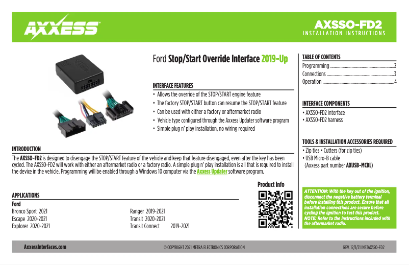 Page 1 de la notice Manuel utilisateur AXESS AXSSO-FD2