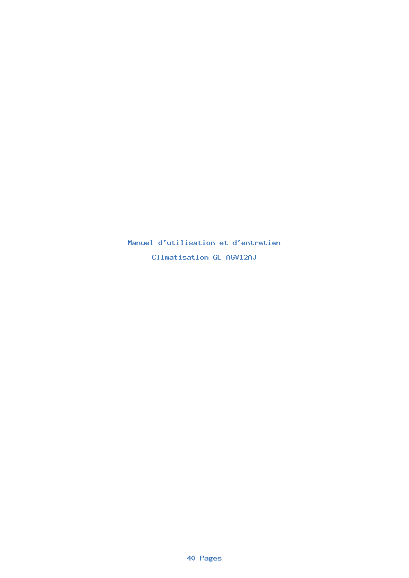 Page 1 de la notice Manuel d'utilisation et d'entretien GE AGV12AJ