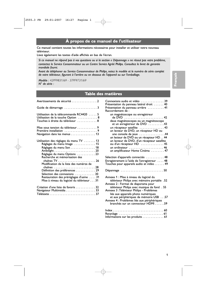 Página 1 del manual Manual de usuario Philips 37PF9731