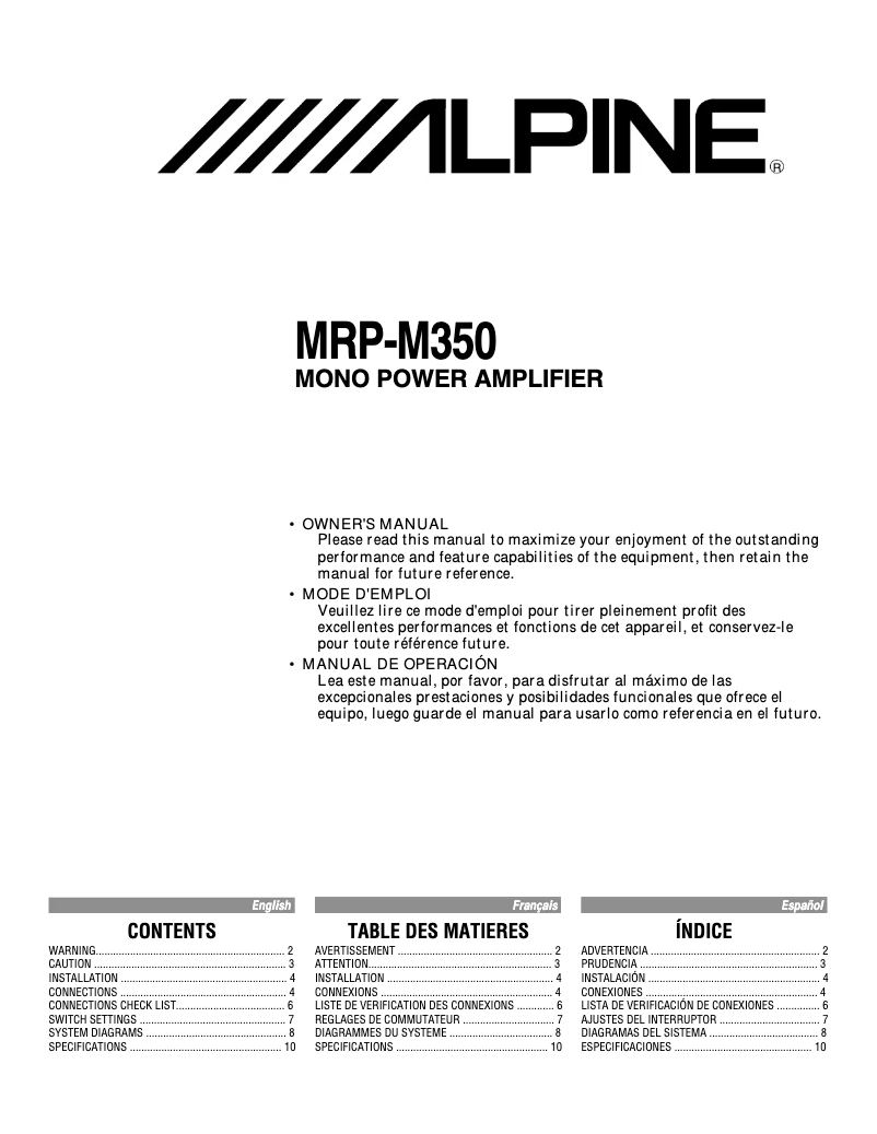 Page 1 de la notice Manuel utilisateur Alpine MRP-M350