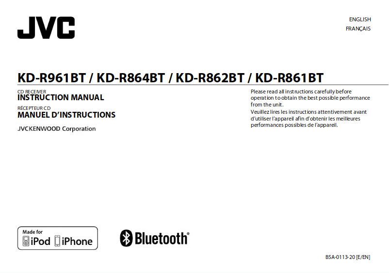 Page 1 de la notice Manuel utilisateur JVC KD-R862BT