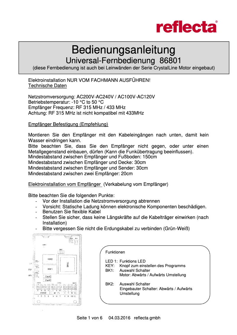 Page 1 de la notice Manuel utilisateur Reflecta 86801