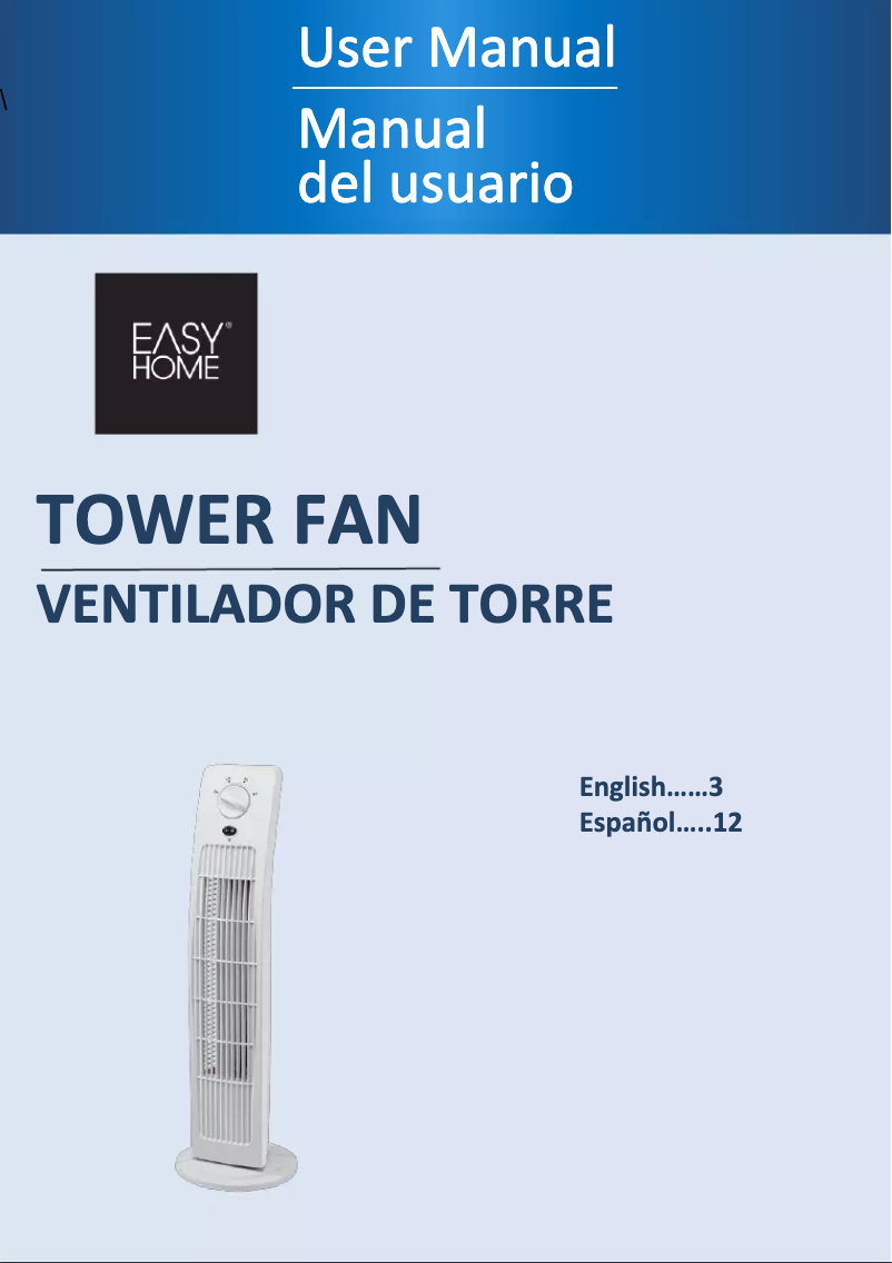 Page 1 de la notice Manuel utilisateur Easy Home Tower Fan F-7332