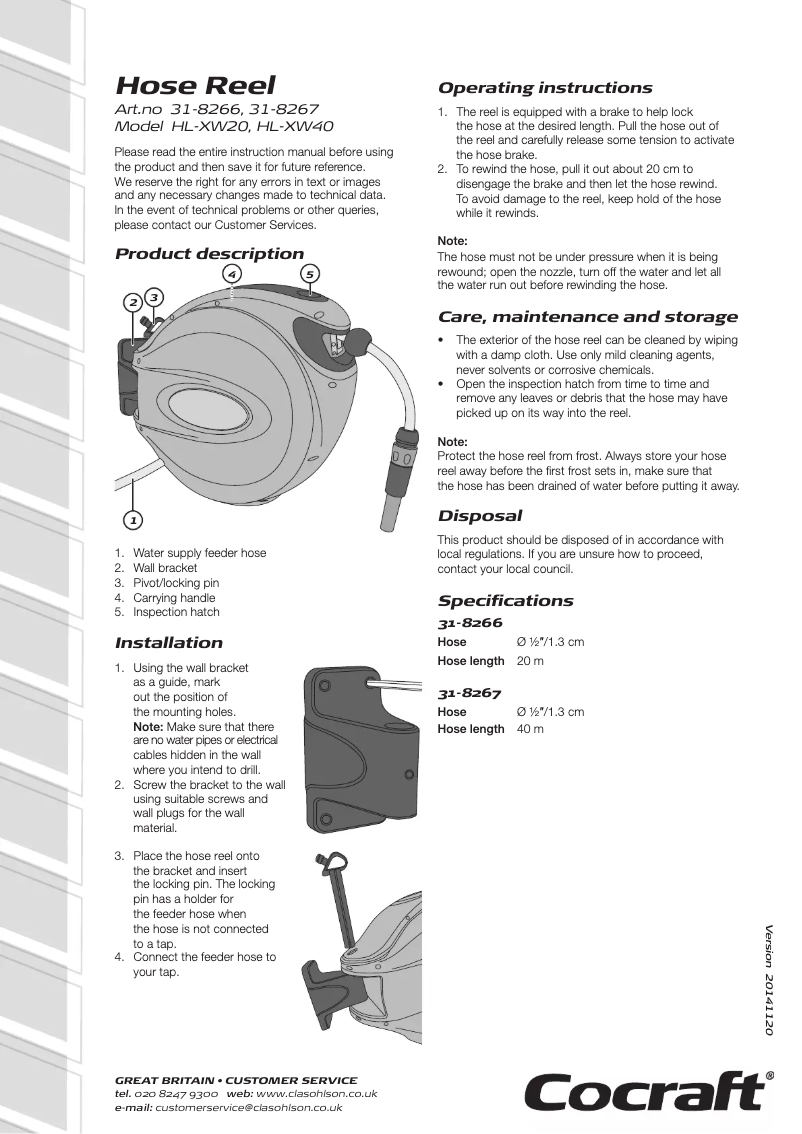 Page 1 de la notice Manuel utilisateur Cocraft HL-XW20