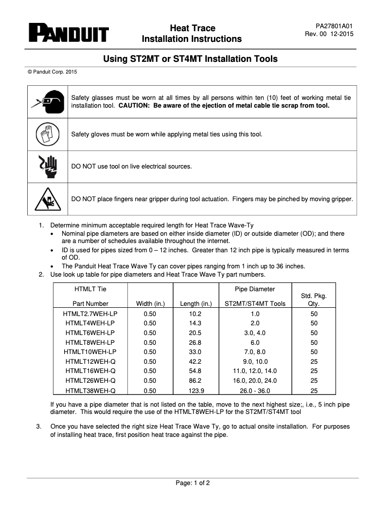Page 1 de la notice Guide d'installation Panduit ST2MT
