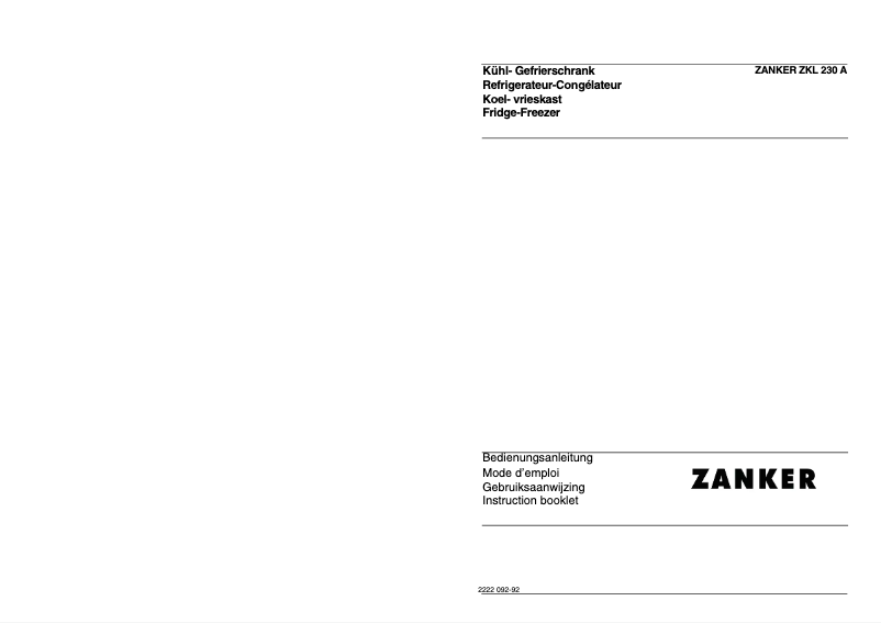 Page 1 de la notice Manuel utilisateur Zanker ZKL 230 a