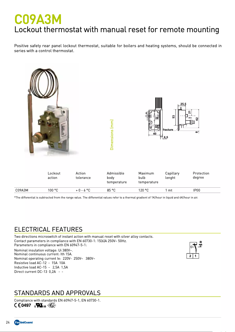 Page 1 de la notice Fiche technique Fantini Cosmi C09