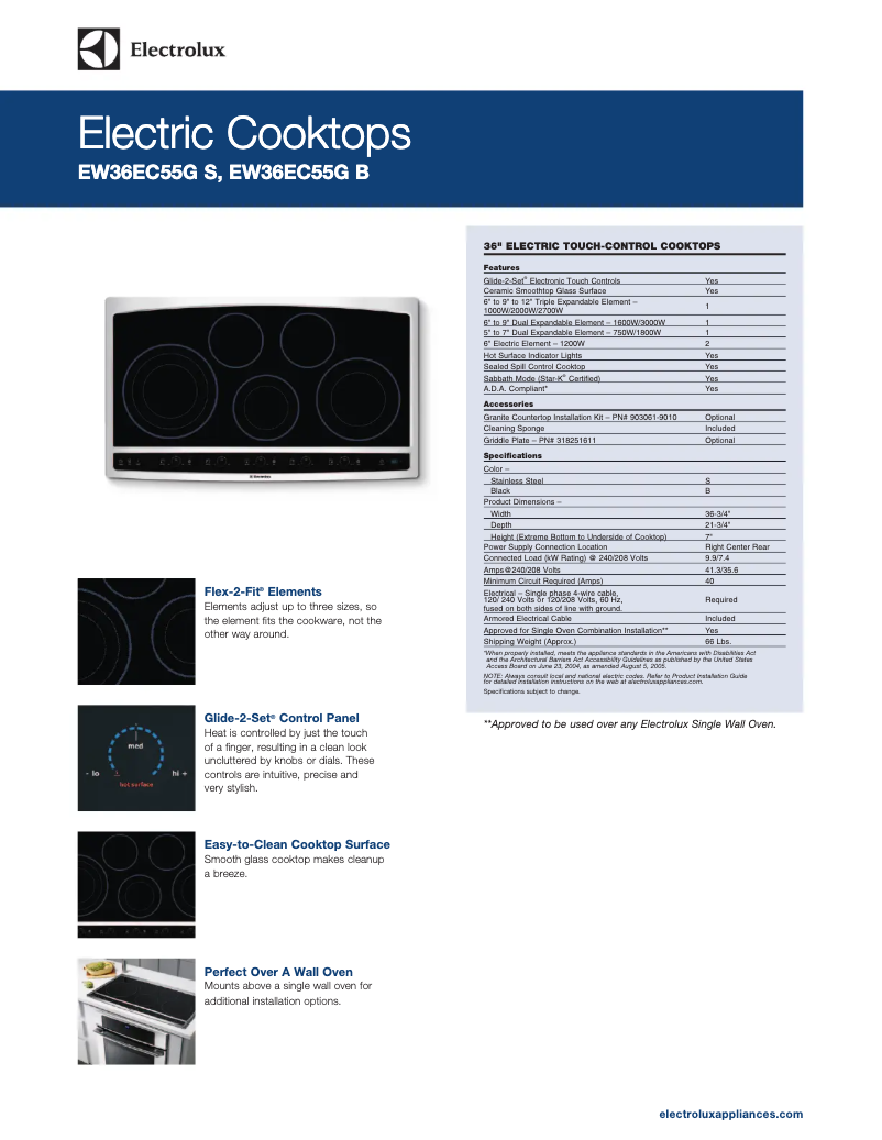 Page 1 de la notice Fiche technique Electrolux EW36EC55GW