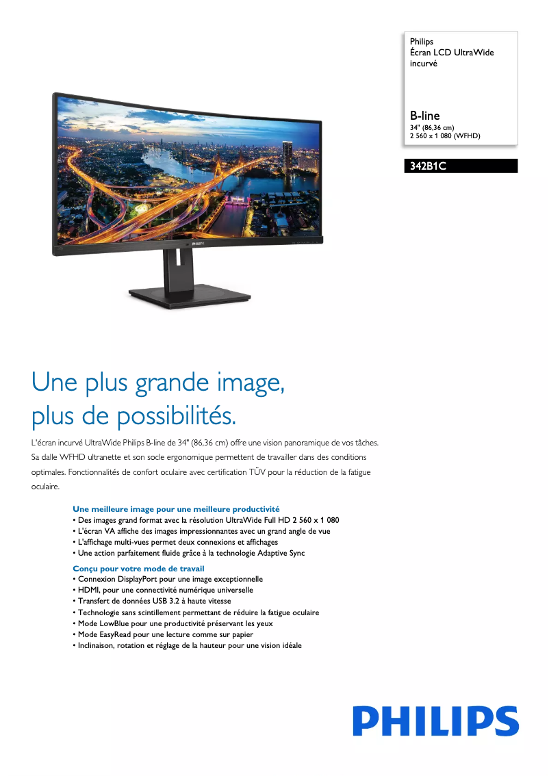 Página 1 del manual Ficha técnica Philips 342B1C