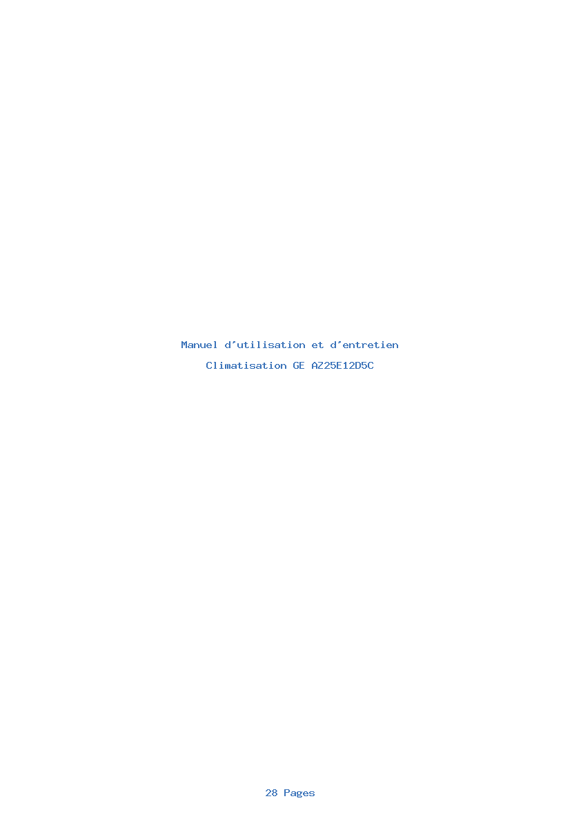 Page 1 de la notice Manuel d'utilisation et d'entretien GE AZ25E12D5C