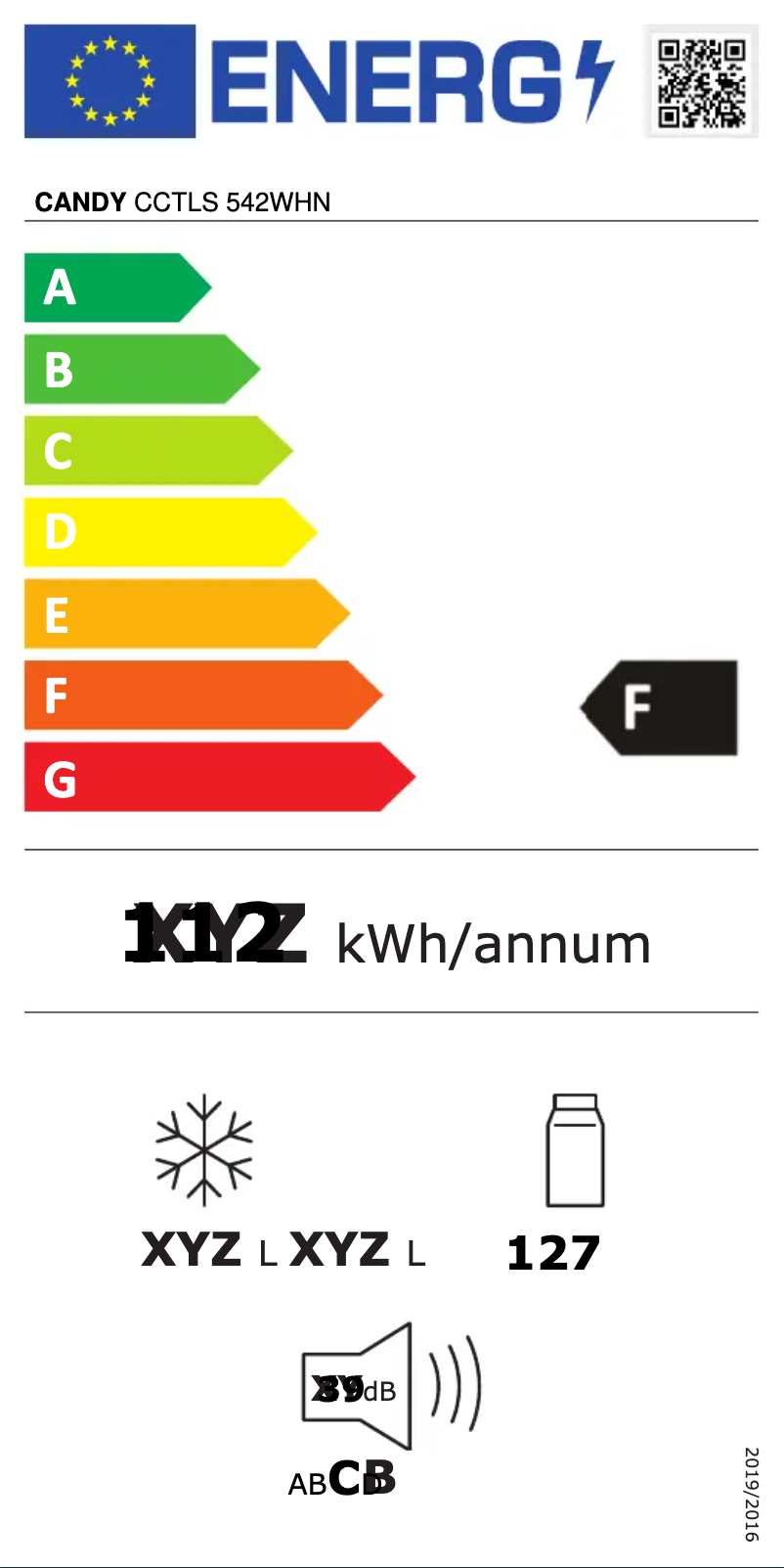 Page 1 of the manual Energy Label Candy CCTLS 542WHN