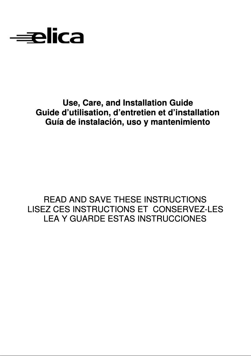 Page 1 de la notice Guide d'installation Elica Juliette BL/F/90