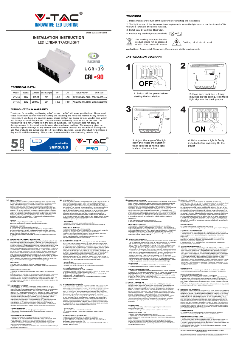 Page 1 de la notice Manuel utilisateur V-TAC VT-416