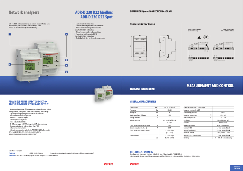 Page 1 de la notice Fiche technique Vemer ADR-D 230 D22 Spot