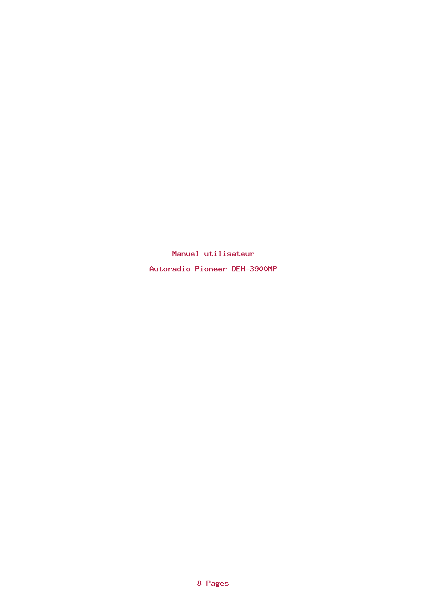 Page 1 de la notice Manuel utilisateur Pioneer DEH-3900MP