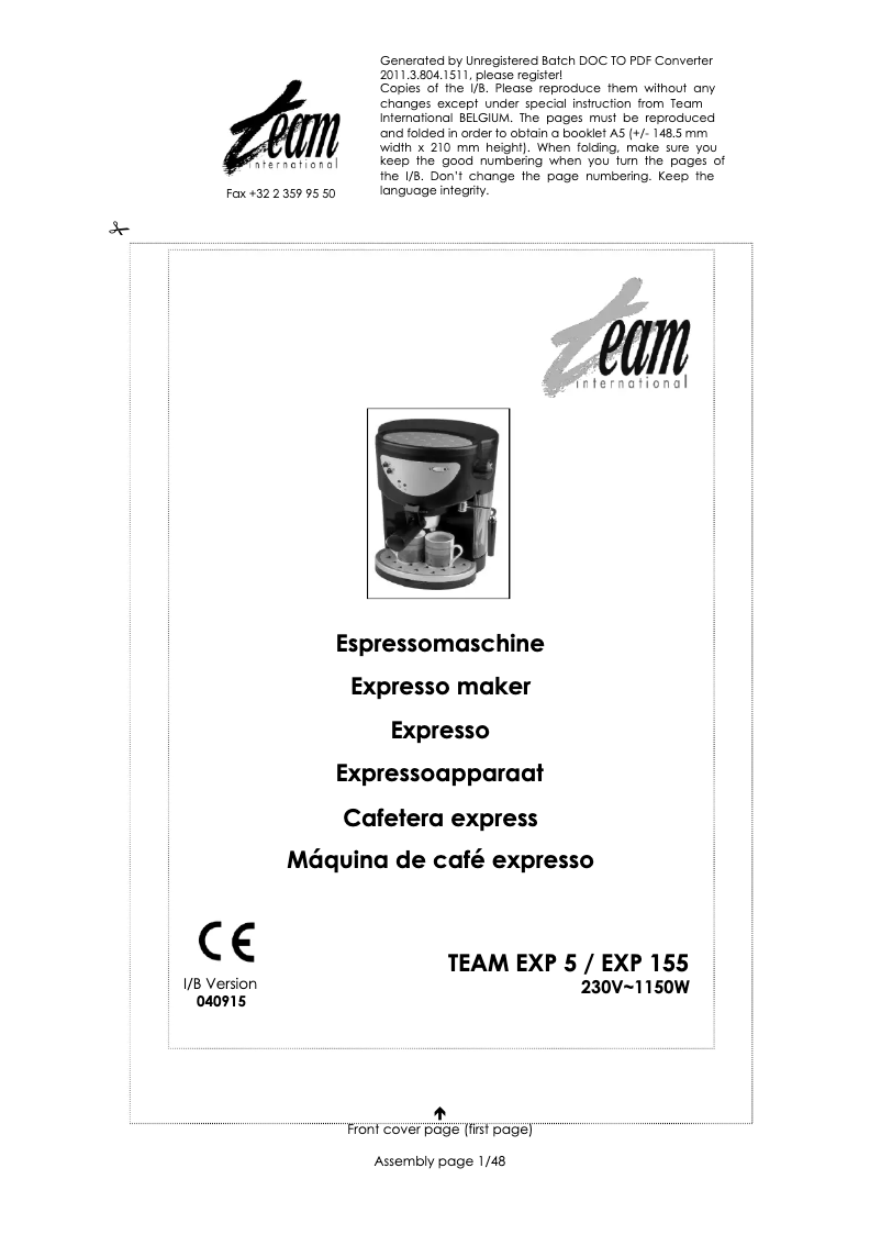 Page 1 de la notice Manuel utilisateur Team EXP 5