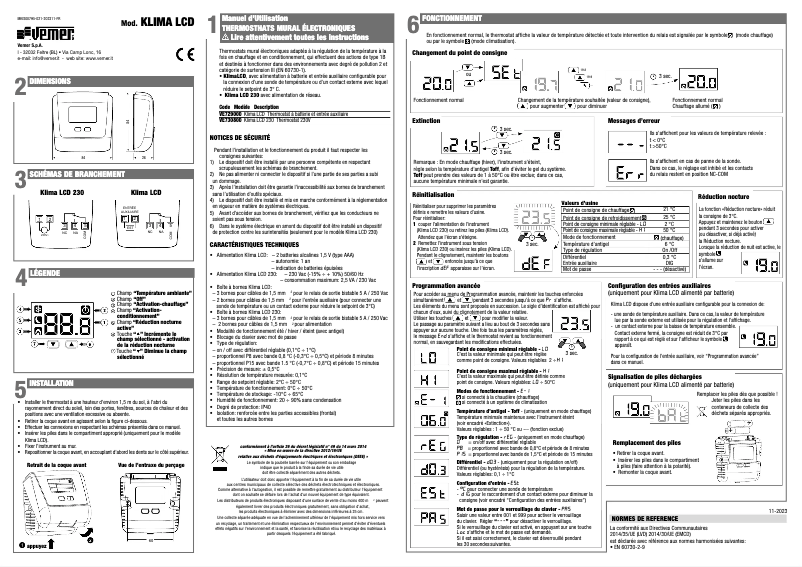 Page 1 de la notice Manuel utilisateur Vemer Klima LCD