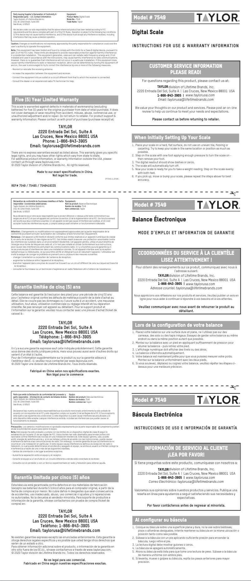 Page 1 de la notice Manuel utilisateur Taylor 754941933S