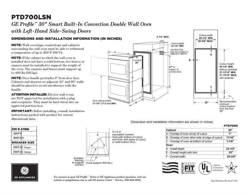 Page n°1 - Fiche technique GE Profile PTD700LSNSS
