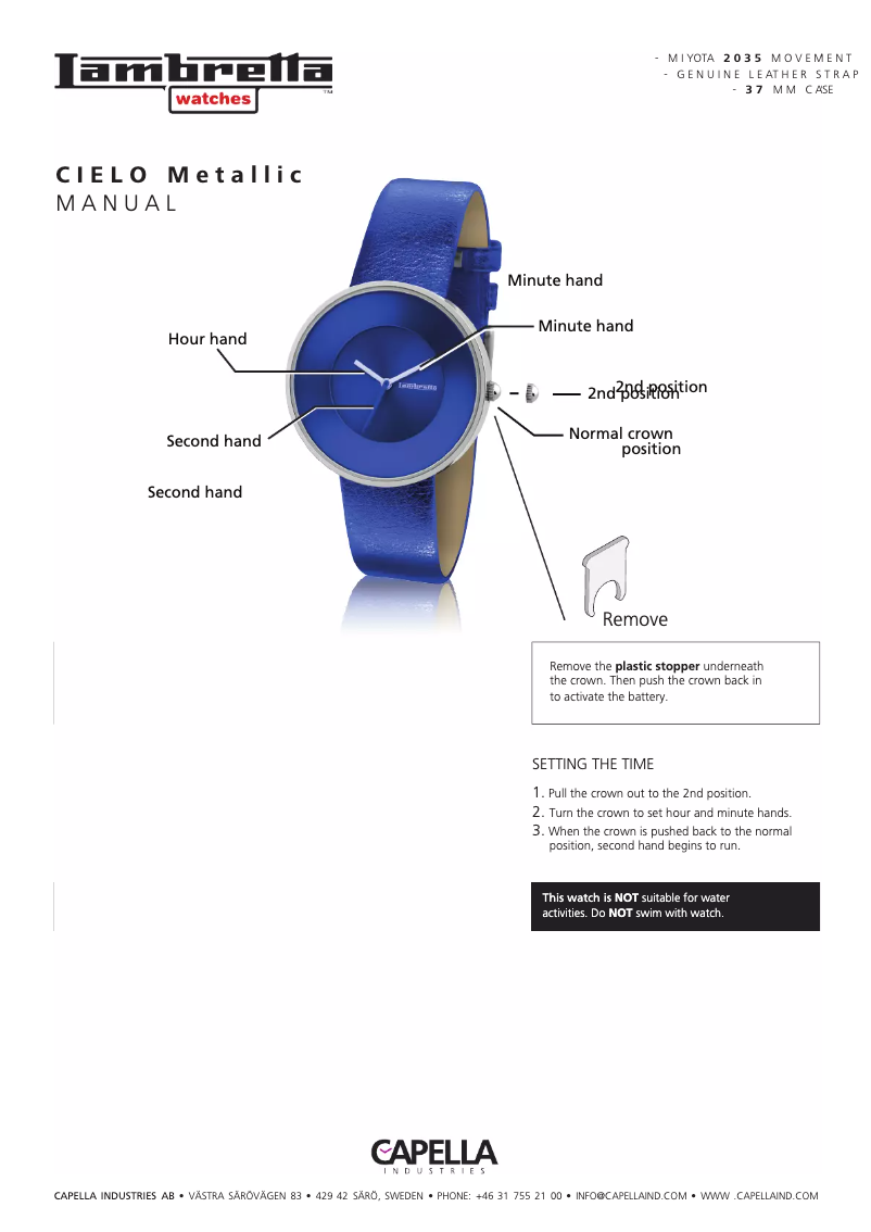 Page 1 of the manual User Manual Lambretta Cielo Metallic