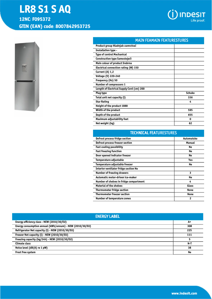 Página 1 del manual Ficha técnica Indesit LR8 S1 S AQ