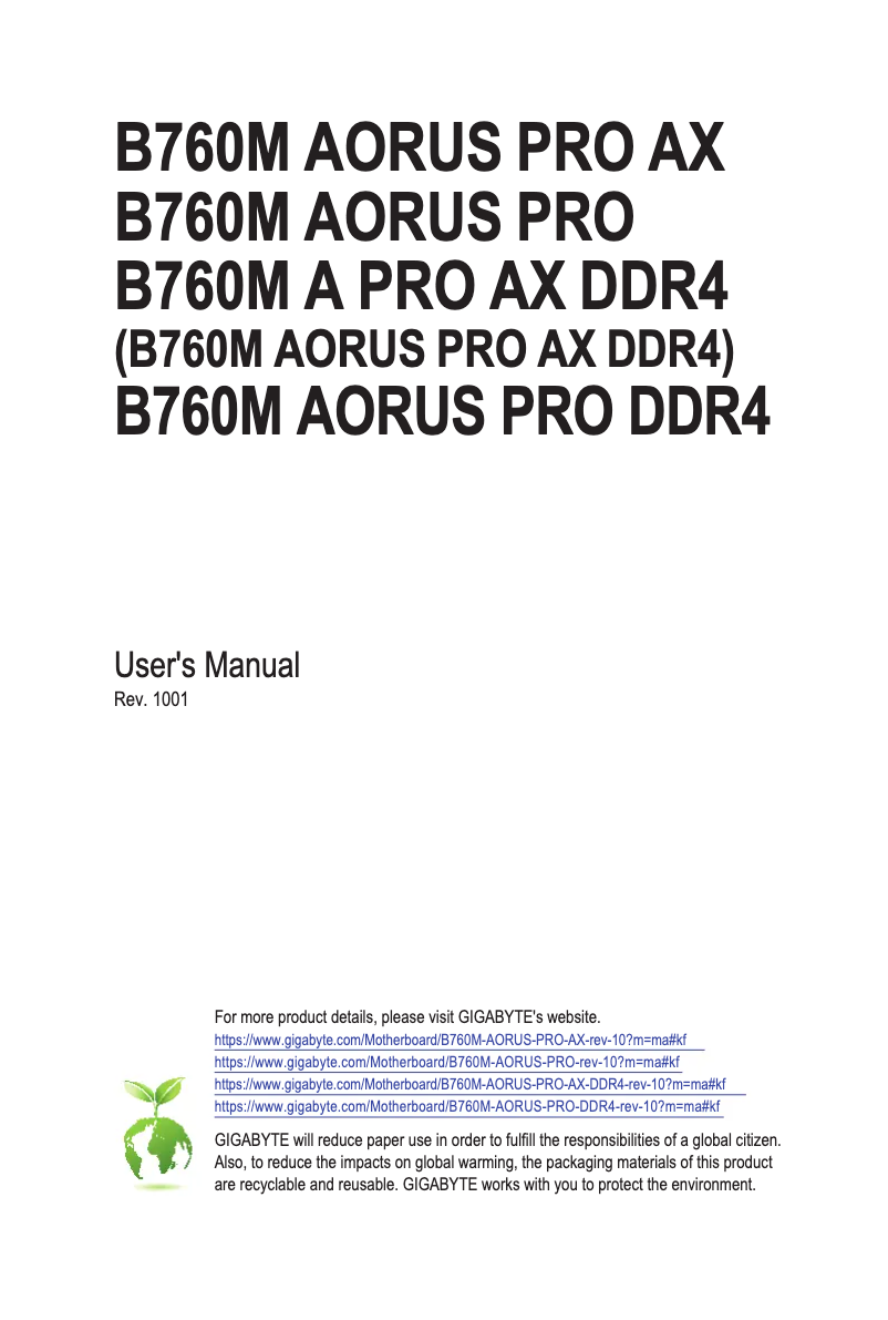 Página 1 del manual Manual de usuario Gigabyte B760M Aorus Pro AX