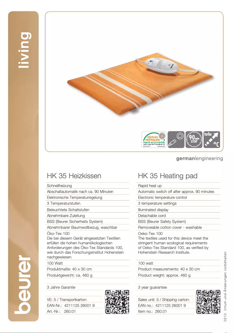 Page 1 de la notice Fiche technique Beurer HK 35