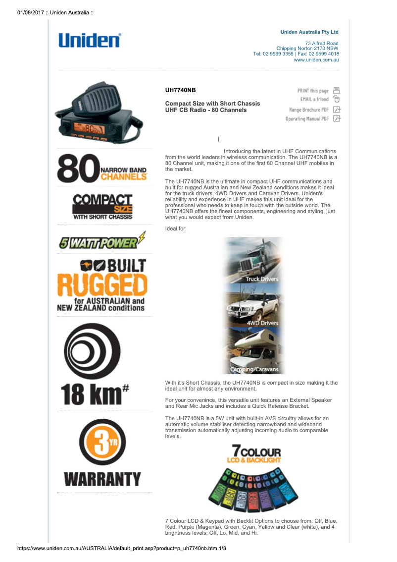 Page 1 of the manual User Manual Uniden UH7740NB