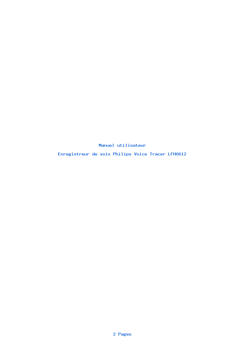 Page 1 de la notice Manuel utilisateur Philips Voice Tracer LFH0612