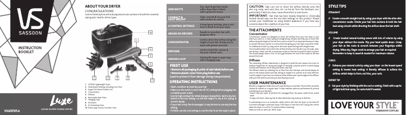Page 1 de la notice Manuel utilisateur VS Sassoon Luxe VSLE5737LA
