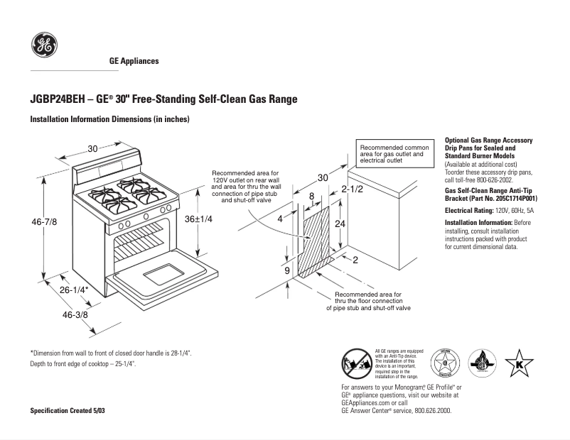 Página 1 del manual Ficha técnica GE JGBP24BEHCT