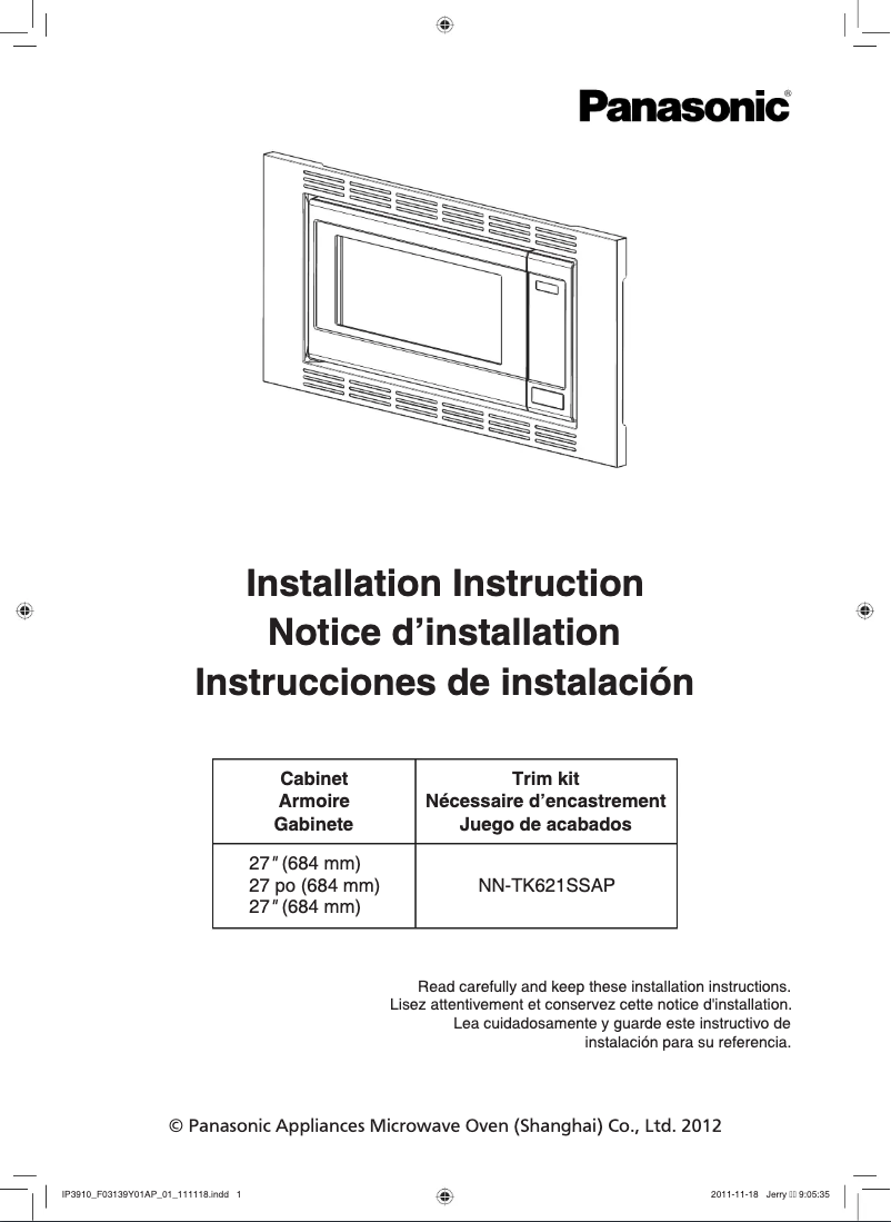 Página 1 del manual Guía de instalación Panasonic NN-TK621SS