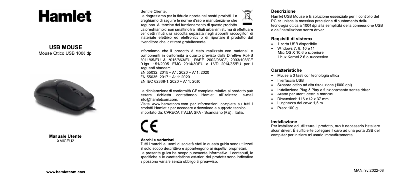 Page 1 de la notice Manuel utilisateur Hamlet XMICEU2-OEM