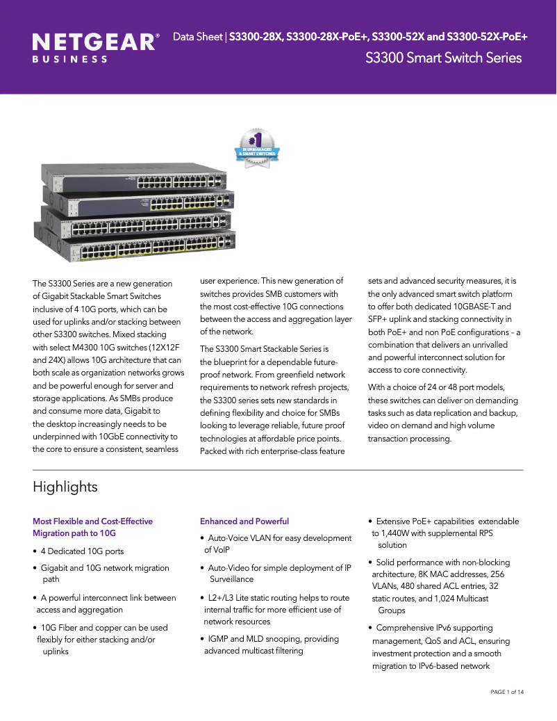 Page 1 of the manual Technical Sheet Netgear ProSafe S3300