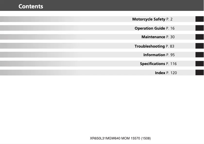 Page 1 of the manual User Manual Honda XR650L (2016)
