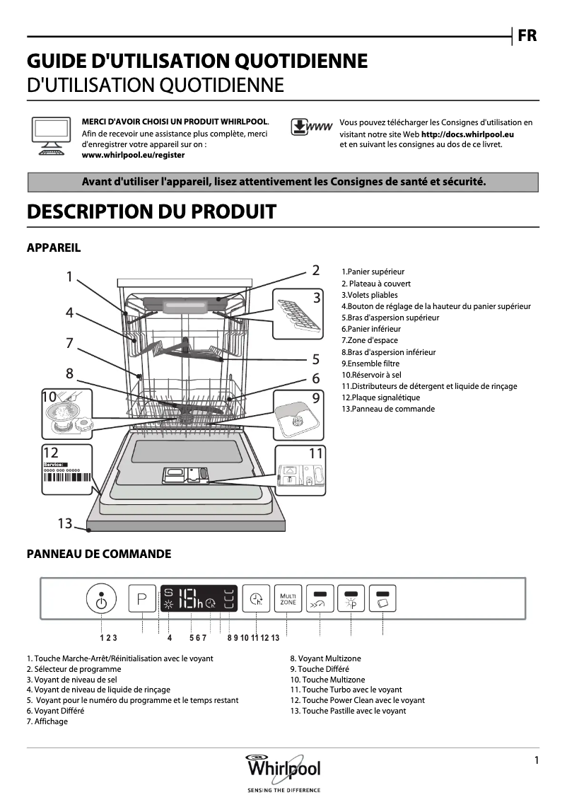 Page 1 de la notice Manuel utilisateur Whirlpool WRIC 3C26 PF
