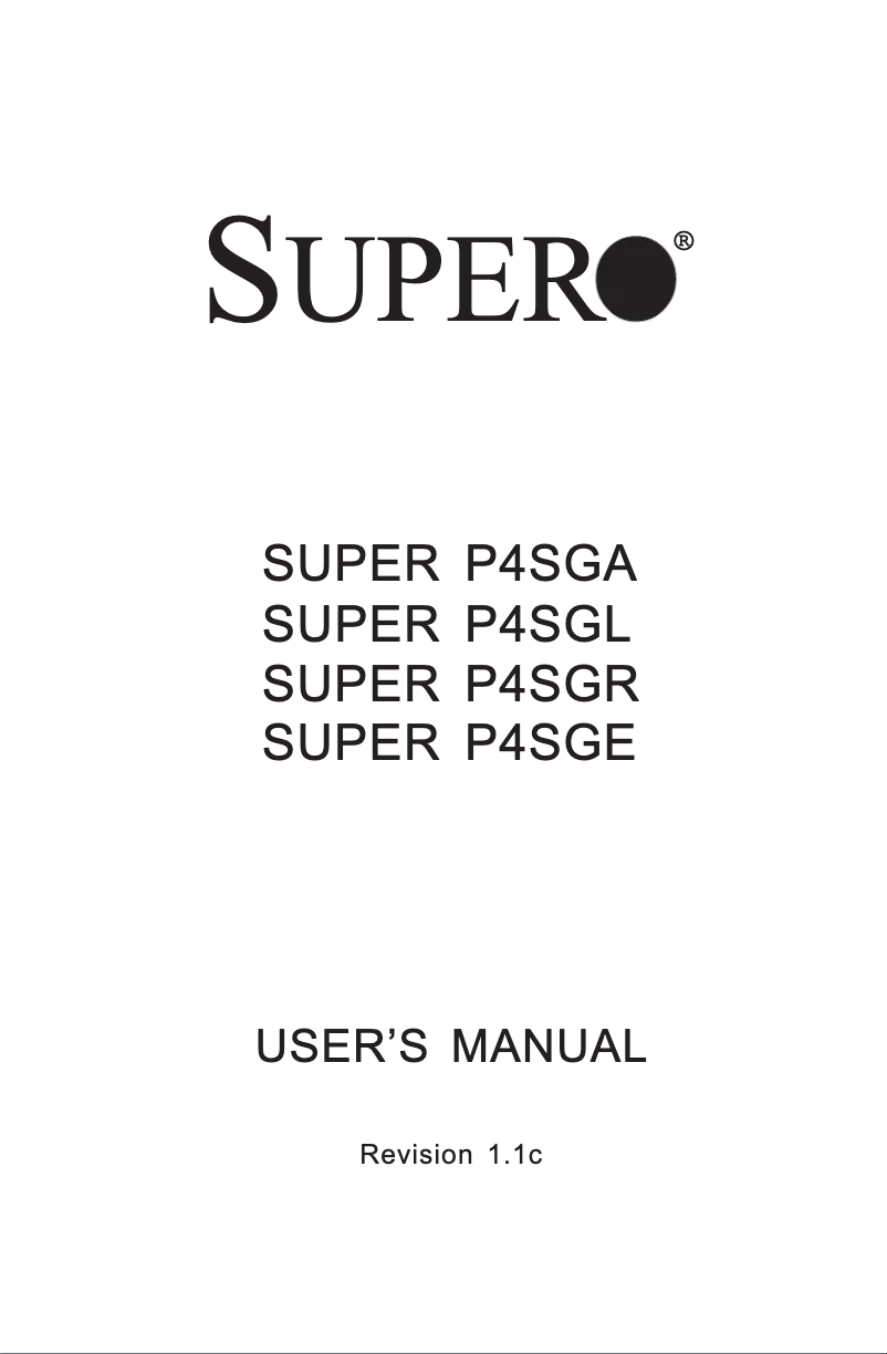 Page 1 de la notice Manuel utilisateur Supermicro P4SGA