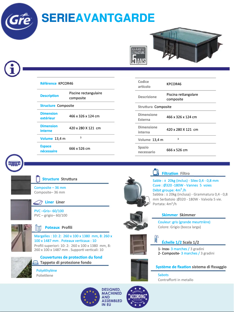 Page 1 de la notice Fiche technique Gre KPCOR46